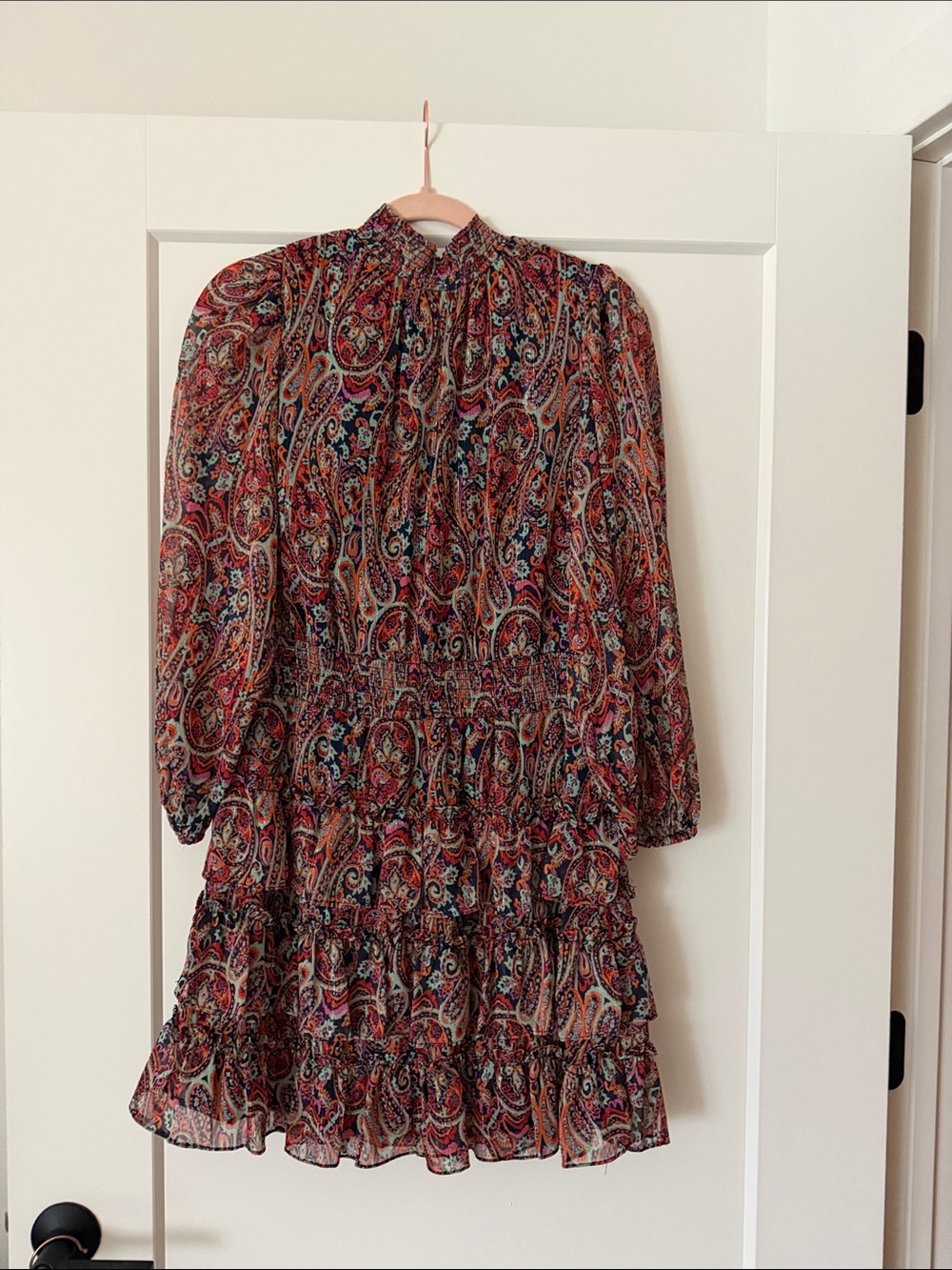 MSK Multicolor Paisley Long-Sleeve Tiered Mini Dress